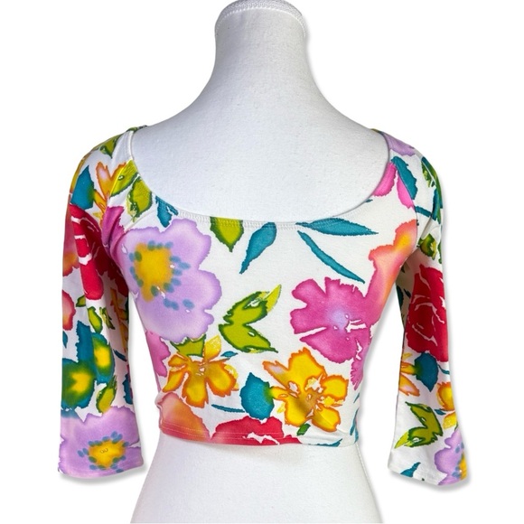 VINTAGE 80s/90s/Y2K Floral Stretchy Crop Top - Picture 2 of 4